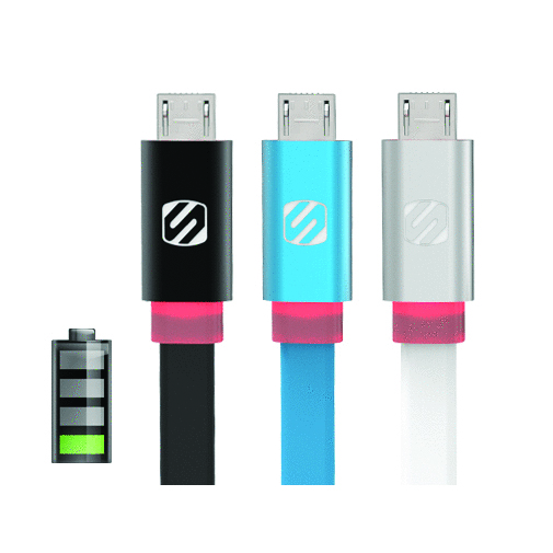 Scosche Cablu micro USB de date si incarcare flatOUT LED (Alb, 1m)