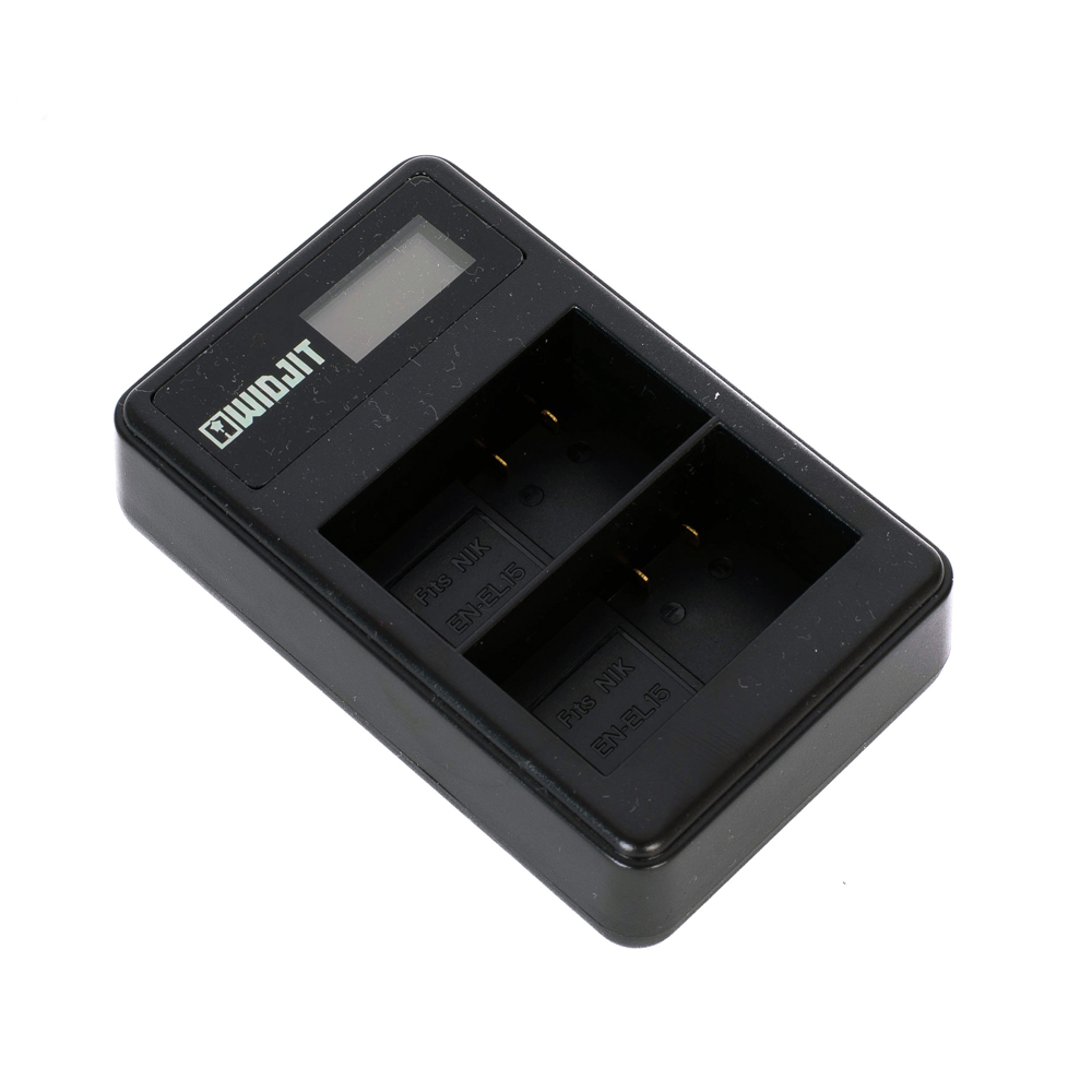 Incarcator dual Widjit pentru baterii EN-EL15, DSLR Nikon (Negru)
