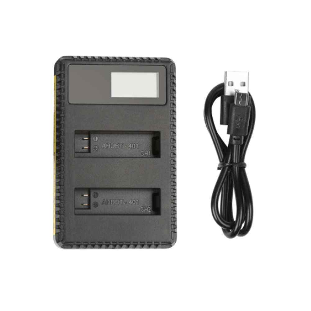 Incarcator dual baterii GoPro Hero 4 cu ecran indicator de incarcare (Negru)