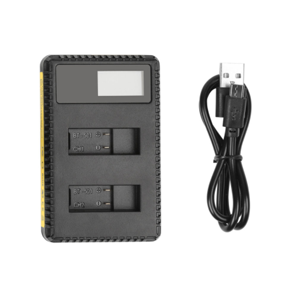 Incarcator dual baterii GoPro Hero 5 / 6 / 7 cu ecran indicator de incarcare (Negru)