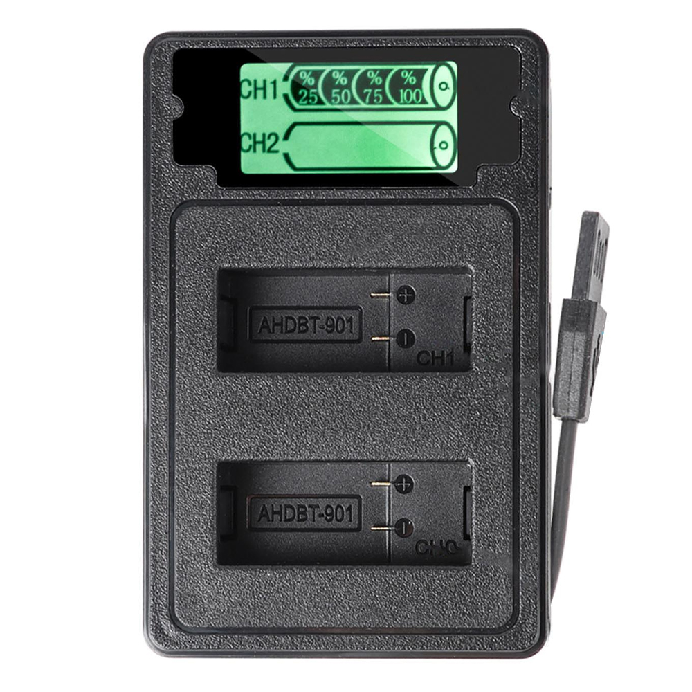 Incarcator dual cu indicator LCD pentru baterii compatibile cu GoPro Hero 9