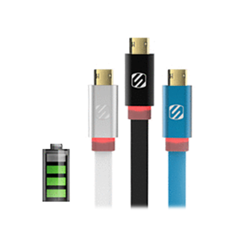 Scosche flatOUT LED cablu micro USB reversibil EZTIP™ (Negru, 1m)