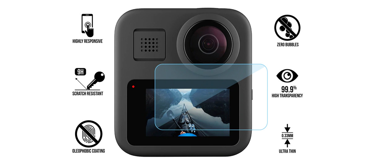 Doua seturi de folii protectie din sticla securizata compatibile cu GoPro Hero Max