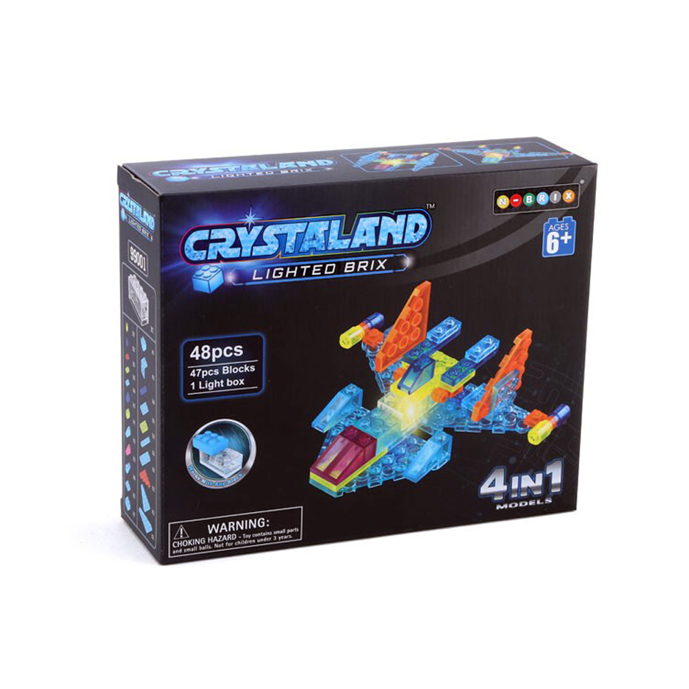 Puzzle cuburi cu LED 4 in 1 - Aeronoava, Avion, Nava Spatiala - 48 piese