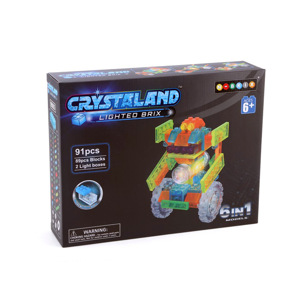 Puzzle cuburi cu LED 6 in 1 - Robot, Masini, Aeronave - 91 piese
