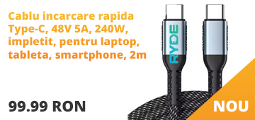 Cablu incarcare rapida Type-C, 48V 5A, 240W, impletit, pentru laptop, tableta, smartphone, 2m