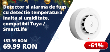 Detector si alarma de fum cu detectie temperatura inalta si umiditate, compatibil Tuya / SmartLife