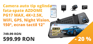 Camera auto tip oglinda fata-spate AZDOME PG17 MAX, 4K+2.5K, WiFi, GPS, Night Vision, 150°, ecran tactil 12", control vocal, monitorizare parcare