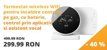 Termostat wireless WiFi pentru incalzire centrala pe gaz, cu baterie, control prin aplicatie si asistent vocal