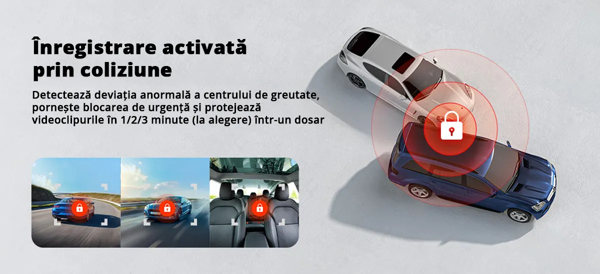 Camera auto de bord tripla REDTIGER A6 2.5K, WiFi, Night Vision, GPS, aplicatie dedicata, G-sensor si monitorizare parcare