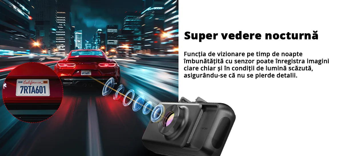 Camera auto de bord tripla REDTIGER A6 2.5K, WiFi, Night Vision, GPS, aplicatie dedicata, G-sensor si monitorizare parcare