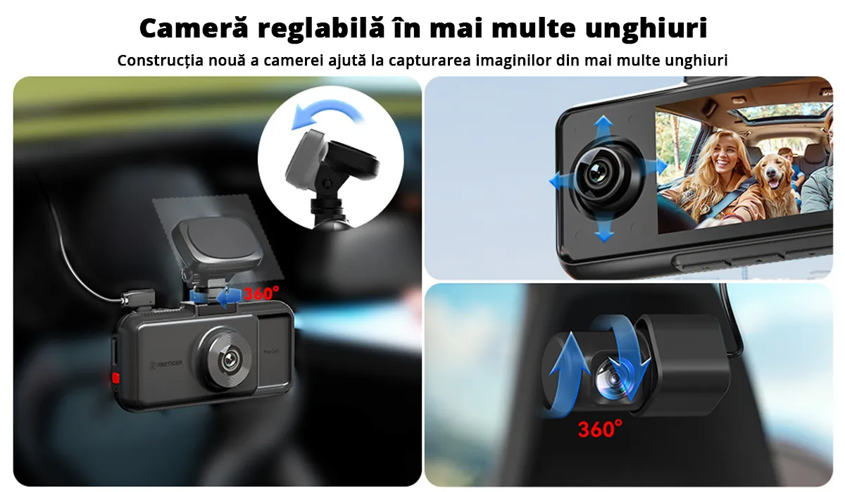 Camera auto de bord tripla REDTIGER A6 2.5K, WiFi, Night Vision, GPS, aplicatie dedicata, G-sensor si monitorizare parcare