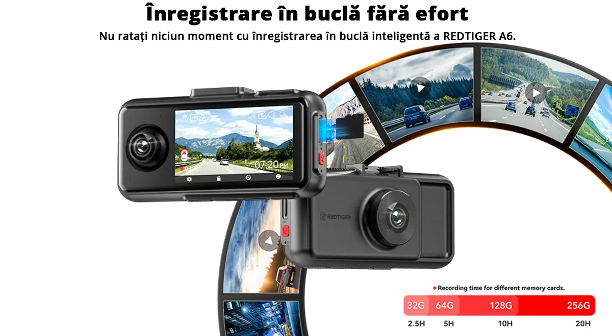 Camera auto de bord tripla REDTIGER A6 2.5K, WiFi, Night Vision, GPS, aplicatie dedicata, G-sensor si monitorizare parcare