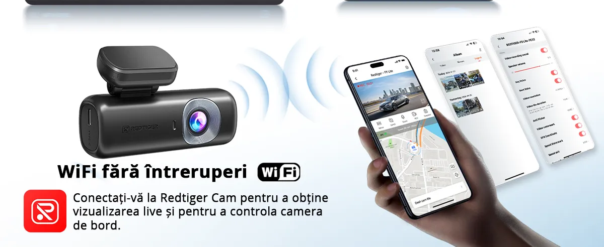 Camera auto de bord REDTIGER F9 Lite 4K, ADAS, WiFi, Night Vision, GPS, aplicatie dedicata, G-senzor si monitorizare parcare
