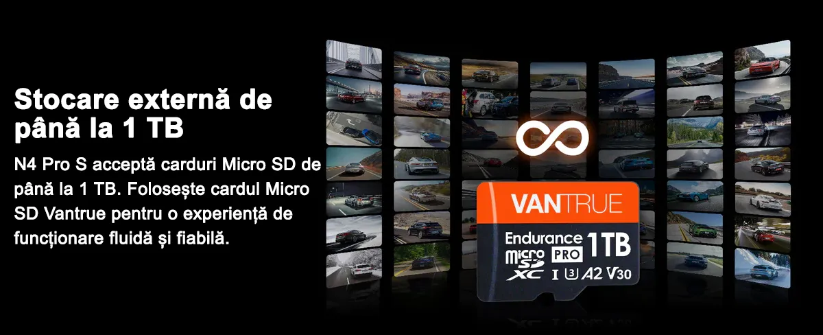 Camera auto Vantrue N4 Pro S cu 3 canale, 4K+1080P+1440P, HDR+Night Vision, protective IP67, GPS, G-sensor si monitorizare parcare