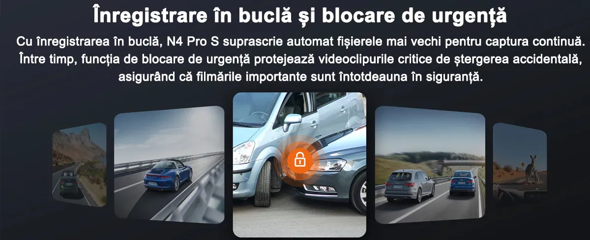 Camera auto Vantrue N4 Pro S cu 3 canale, 4K+1080P+1440P, HDR+Night Vision, protective IP67, GPS, G-sensor si monitorizare parcare