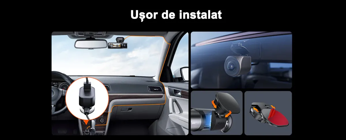 Camera auto Vantrue N4 Pro S cu 3 canale, 4K+1080P+1440P, HDR+Night Vision, protective IP67, GPS, G-sensor si monitorizare parcare