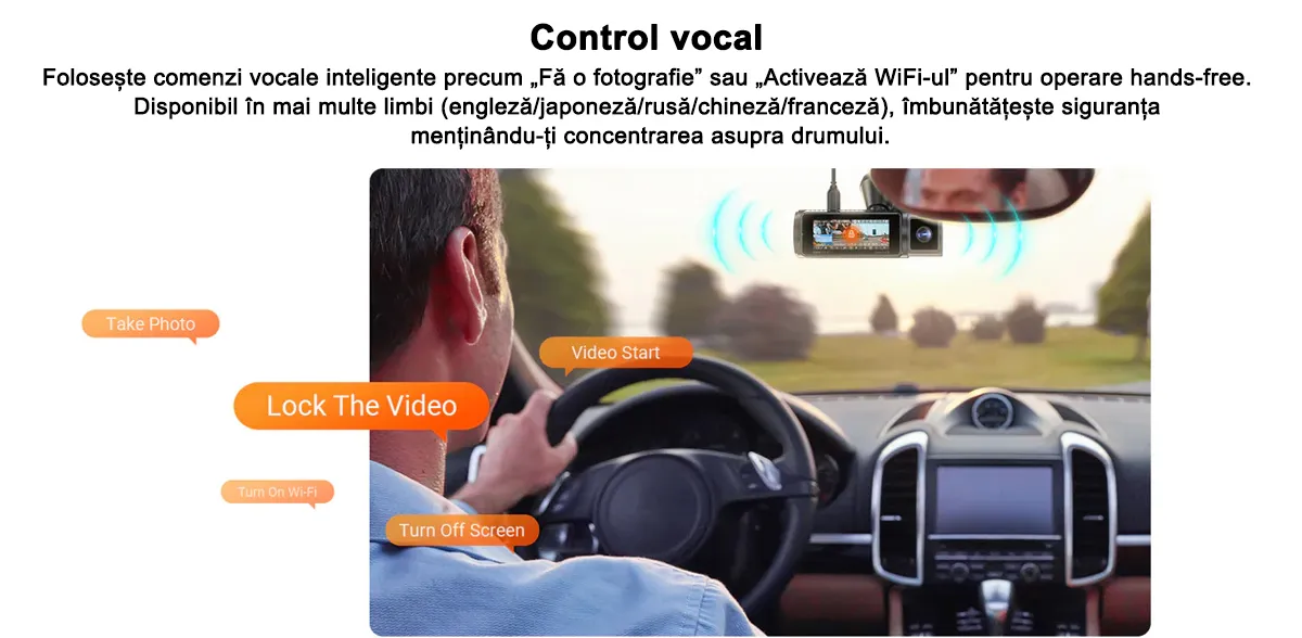 Camera auto Vantrue N5S cu 4 canale, 360°, HDR+WDR, control vocal, Night Vision, GPS, G-sensor si monitorizare parcare