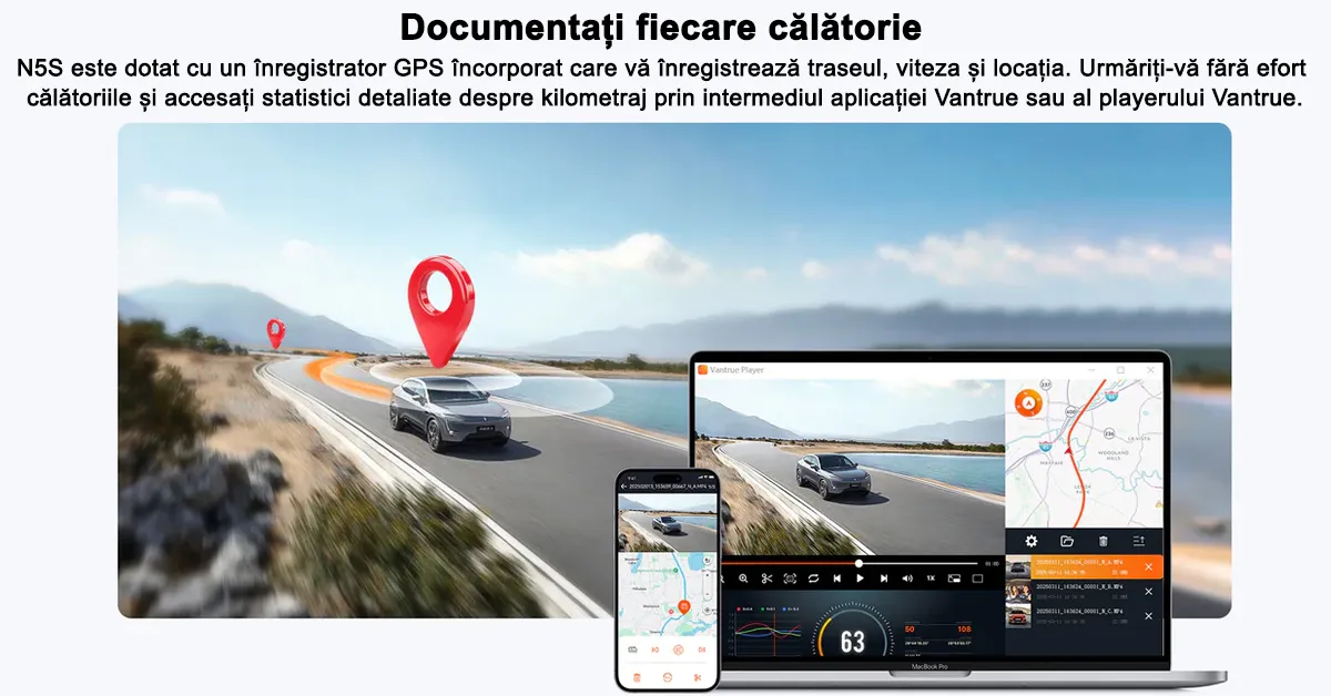 Camera auto Vantrue N5S cu 4 canale, 360°, HDR+WDR, control vocal, Night Vision, GPS, G-sensor si monitorizare parcare