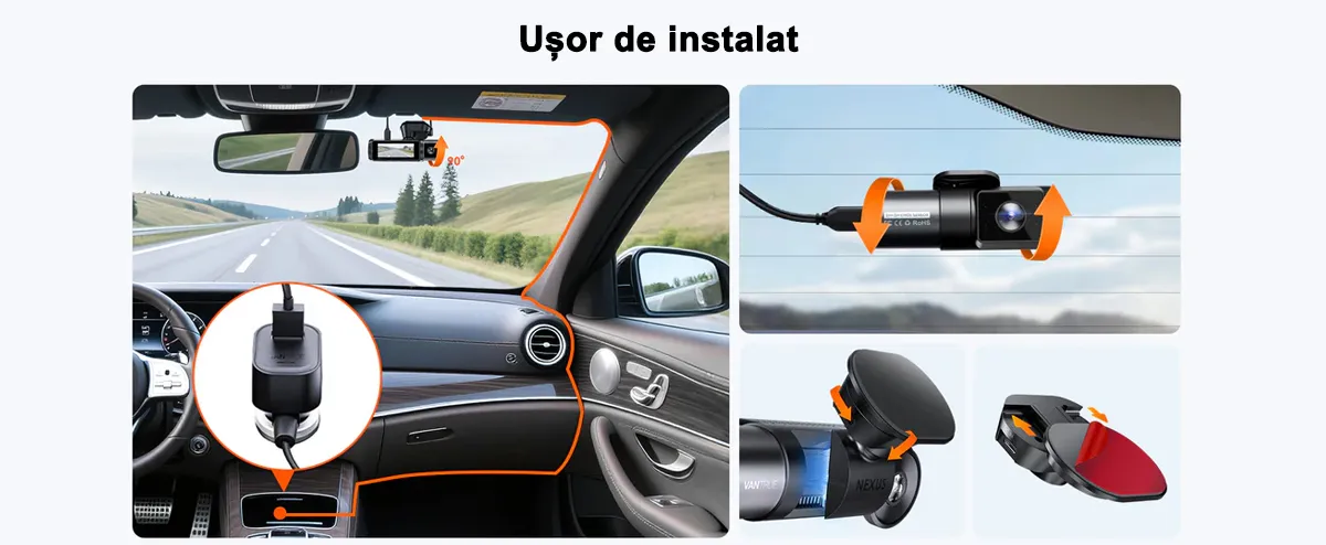 Camera auto Vantrue N5S cu 4 canale, 360°, HDR+WDR, control vocal, Night Vision, GPS, G-sensor si monitorizare parcare