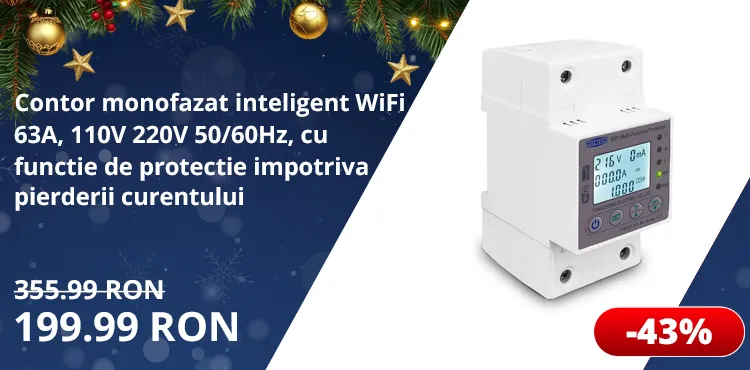 Contor monofazat inteligent WiFi 63A, 110V 220V 50/60Hz, cu functie de protectie impotriva pierderii curentului