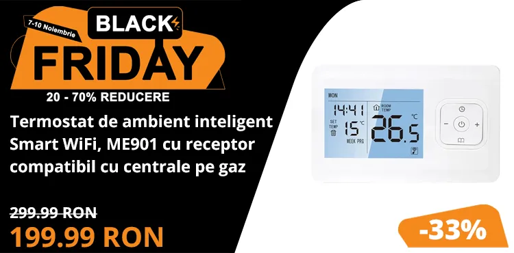 Termostat de ambient inteligent Smart WiFi, ME901 cu receptor compatibil cu centrale pe gaz, compatibil Tuya / SmartLife