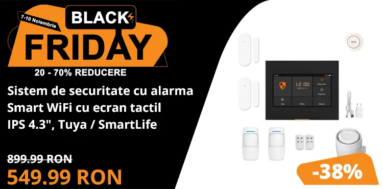 Sistem de securitate cu alarma Smart WiFi cu ecran tactil IPS 4.3&quot;, compatibila Tuya / SmartLife