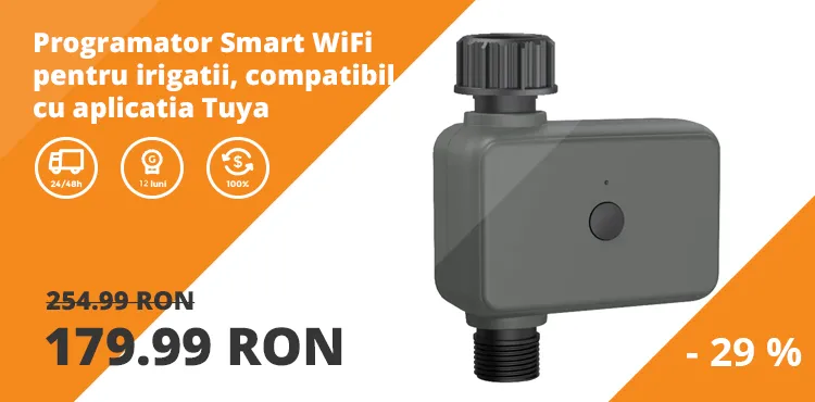 Programator Smart WiFi pentru irigatii, compatibil cu aplicatia mobila Tuya