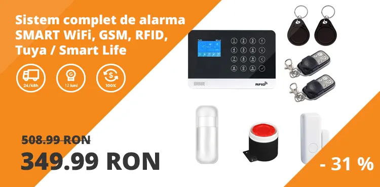 Sistem complet de alarma SMART WiFi, GSM, RFID, compatibil Tuya / Smart Life