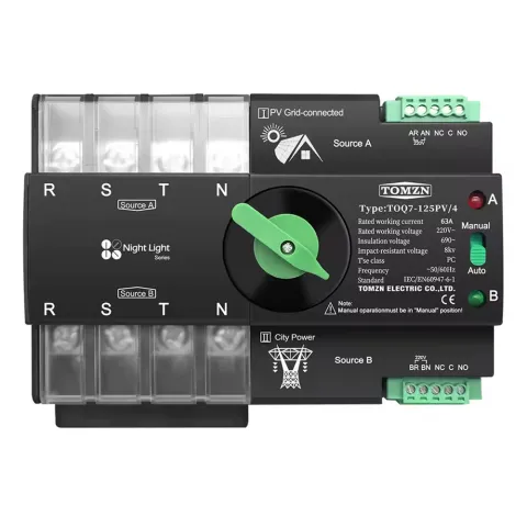 Comutator de transfer automat ATS trifazic pentru transfer retea-panouri fotovoltaice 4P, 220V 63A