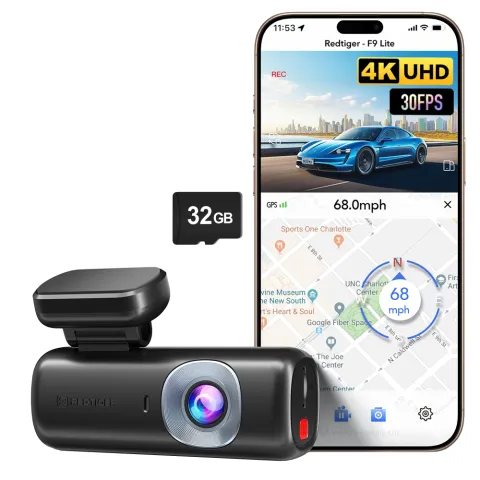 Camera auto de bord REDTIGER F9 Lite 4K, ADAS, WiFi, Night Vision, GPS, aplicatie dedicata, G-senzor si monitorizare parcare