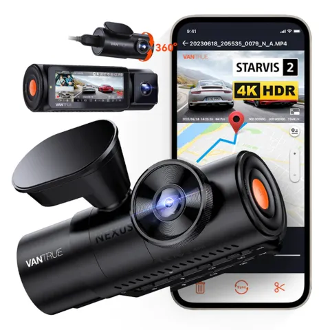 Camera auto tripla Vantrue N4 Pro fata-spate-interior, WiFi 5GHz 4K + 1080P + 1080P HDR, control vocal, Night Vision, ecran 2.45", GPS, G-sensor si monitorizare parcare