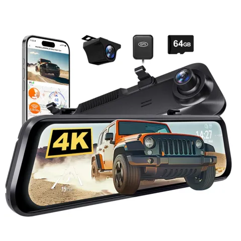 Camera auto tip oglinda fata-spate Wolfbox G850 PRO 4K, WiFi Night Vision, 170o, ecran tactil 12”, GPS, G-Senzor, monitorizare parcare, Card 64GB inclus