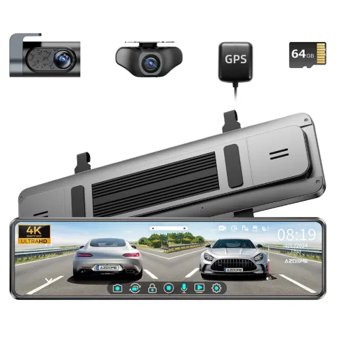 Camera auto de bord tip oglinda, fata-spate, AZDOME PG18S 4K+FullHD, ecran tacil IPS 12", WDR, 150o, aplicatie dedicata, G-Senzor si monitorizare parcare