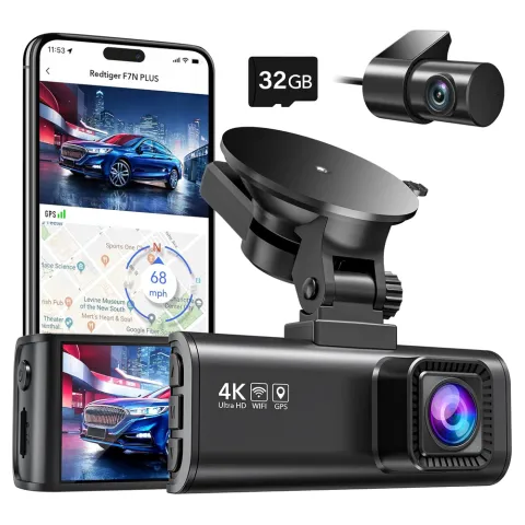 Camera auto de bord fata-spate REDTIGER F7NP 4K+FHD, WiFi, Night Vision, 170°, ecran IPS 3.18", GPS, aplicatie dedicata, G-sensor si monitorizare parcare