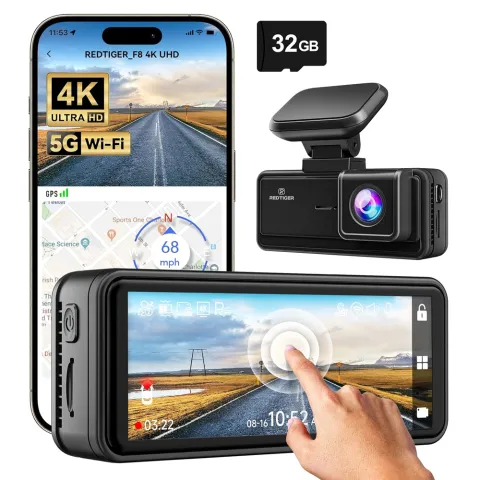 Camera auto de bord REDTIGER F8 4K, WiFi 5G, Night Vision, 160°, ecran tactil 3.18", GPS, aplicatie dedicata, G-sensor si monitorizare parcare