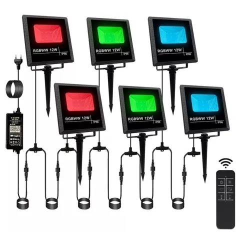 Set 6 Lampi ambientale LED RGB pentru gradina, 4300lm, 72W