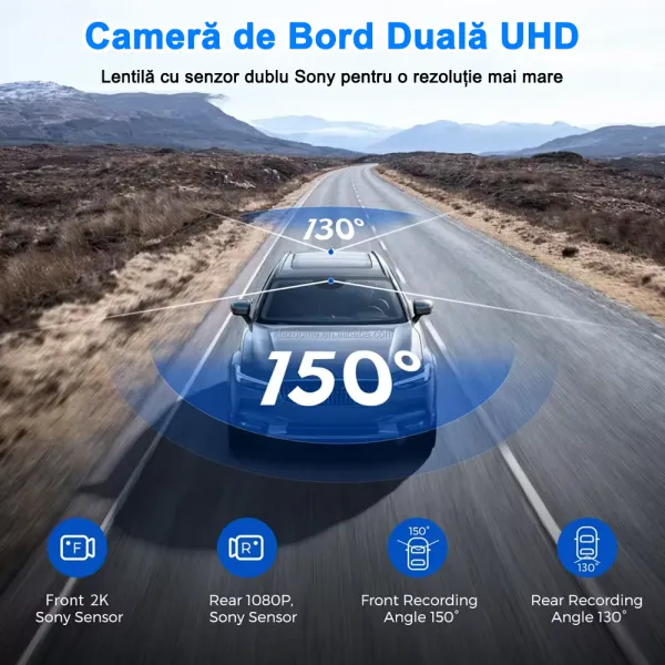 Camera auto de bord AZDOME AR09 4K+FHD, WiFi, Night Vision, 150°, ecran 9.66&quot;, aplicatie dedicata, G-sensor si monitorizare parcare