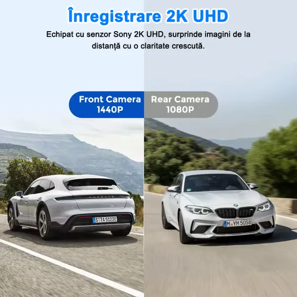Camera auto de bord AZDOME AR09 4K+FHD, WiFi, Night Vision, 150°, ecran 9.66&quot;, aplicatie dedicata, G-sensor si monitorizare parcare