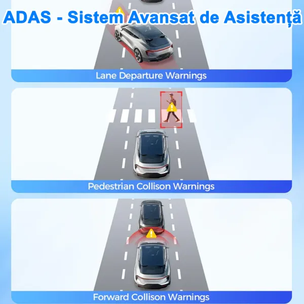 Camera auto de bord fata-spate, AZDOME GS63 Pro 4K + 2.5K, WiFi, Night Vision + WDR, 170°, GPS, aplicatie dedicata, Senzor-G si monitorizare parcare