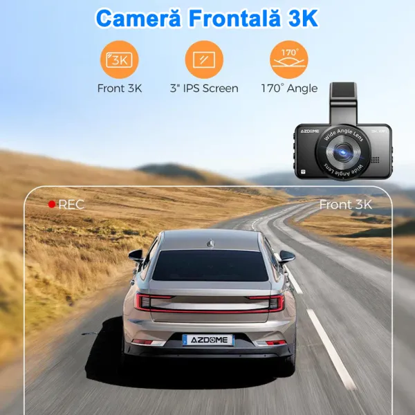 Camera auto de bord AZDOME M17 FHD 1080P, WiFi, Night Vision, 150°, ecran 3", aplicatie dedicata, G-sensor si monitorizare parcare