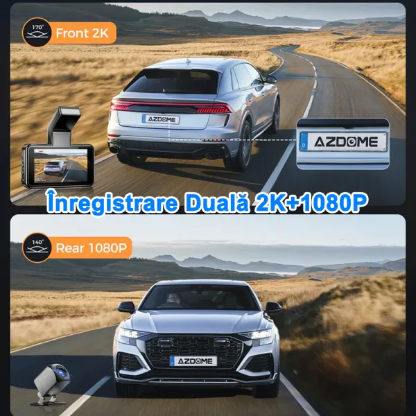 Camera auto de bord AZDOME M17 FHD 1080P, WiFi, Night Vision, 150°, ecran 3", aplicatie dedicata, G-sensor si monitorizare parcare