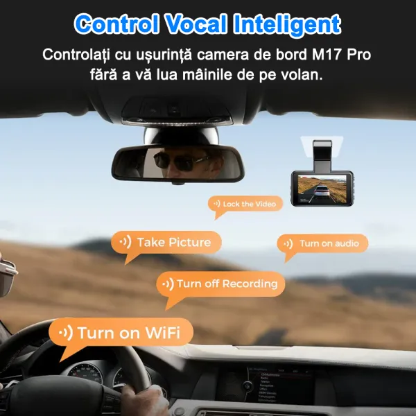 Camera auto de bord AZDOME M17 FHD 1080P, WiFi, Night Vision, 150°, ecran 3", aplicatie dedicata, G-sensor si monitorizare parcare