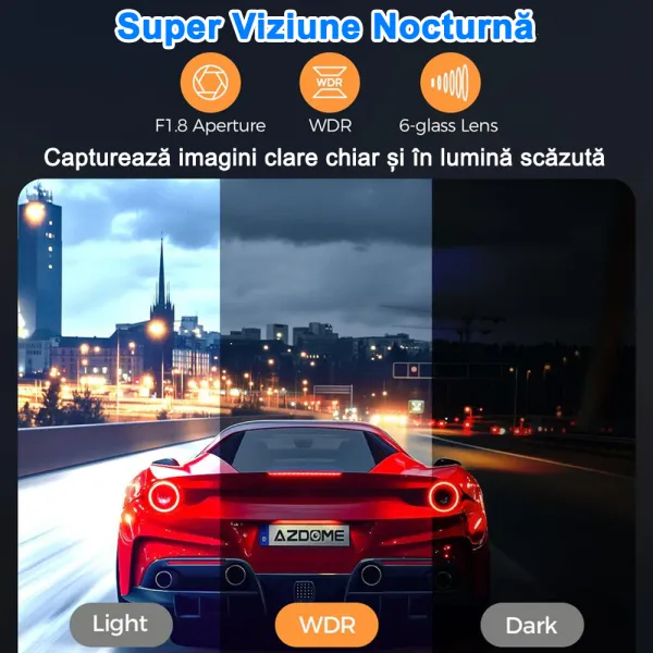 Camera auto de bord AZDOME M17 FHD 1080P, WiFi, Night Vision, 150°, ecran 3", aplicatie dedicata, G-sensor si monitorizare parcare