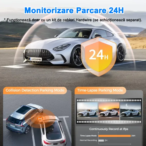 Camera auto de bord AZDOME M17 FHD 1080P, WiFi, Night Vision, 150°, ecran 3", aplicatie dedicata, G-sensor si monitorizare parcare