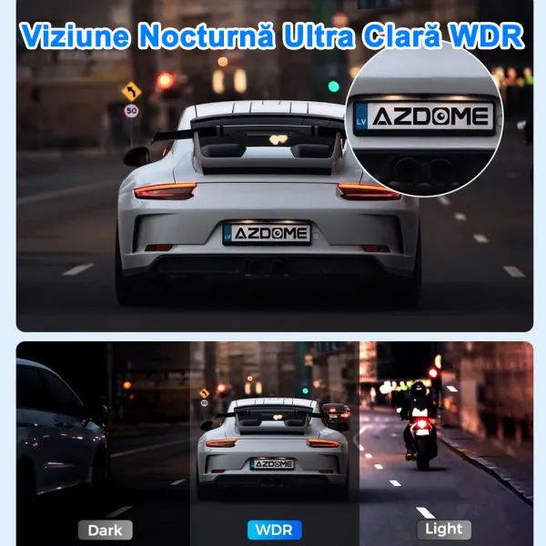 Camera auto de bord AZDOME M330 FHD 1080P, WiFi, WDR Night Vision, 170°, ecran 0.96", aplicatie dedicata, G-sensor si monitorizare parcare