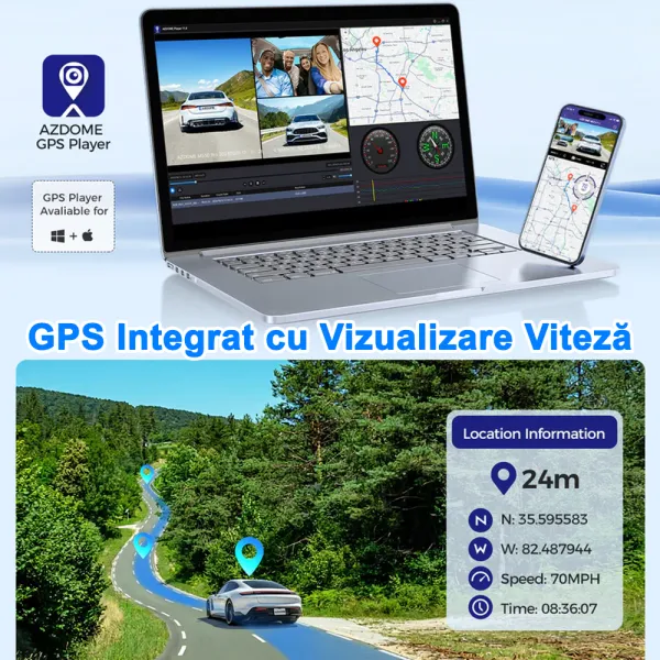 Camera auto de bord AZDOME M550 Pro cu 3 canale 4K, WiFi 5G, WDR Night Vision, 150°, ecran IPS 3.19", GPS, aplicatie dedicata, G-sensor si monitorizare parcare