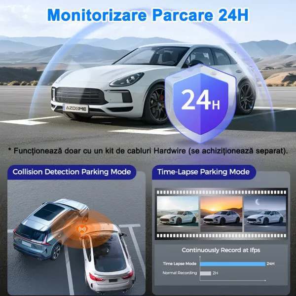 Camera auto de bord AZDOME M550 Pro cu 3 canale 4K, WiFi 5G, WDR Night Vision, 150°, ecran IPS 3.19", GPS, aplicatie dedicata, G-sensor si monitorizare parcare