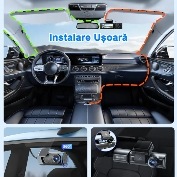 Camera auto de bord AZDOME M550 Pro cu 3 canale 4K, WiFi 5G, WDR Night Vision, 150°, ecran IPS 3.19", GPS, aplicatie dedicata, G-sensor si monitorizare parcare