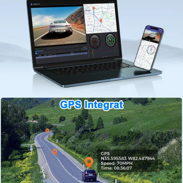 Camera auto de bord AZDOME M580 cu 2 canale 5K, WiFi 5G, WDR Night Vision, 150°, ecran IPS 4", GPS, aplicatie dedicata, G-sensor si monitorizare parcare